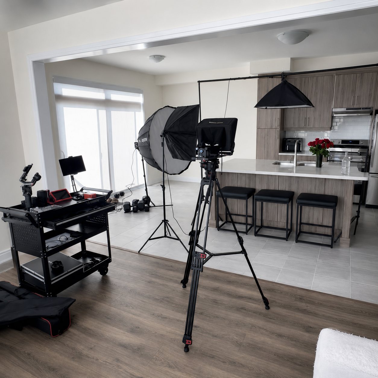 Our studio setup in the kitchen